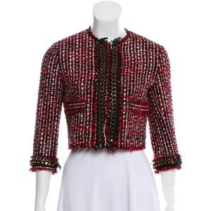 MSGM WOOL BLEND CROP JACKET WITH CHAIN RED BLACK SMALL